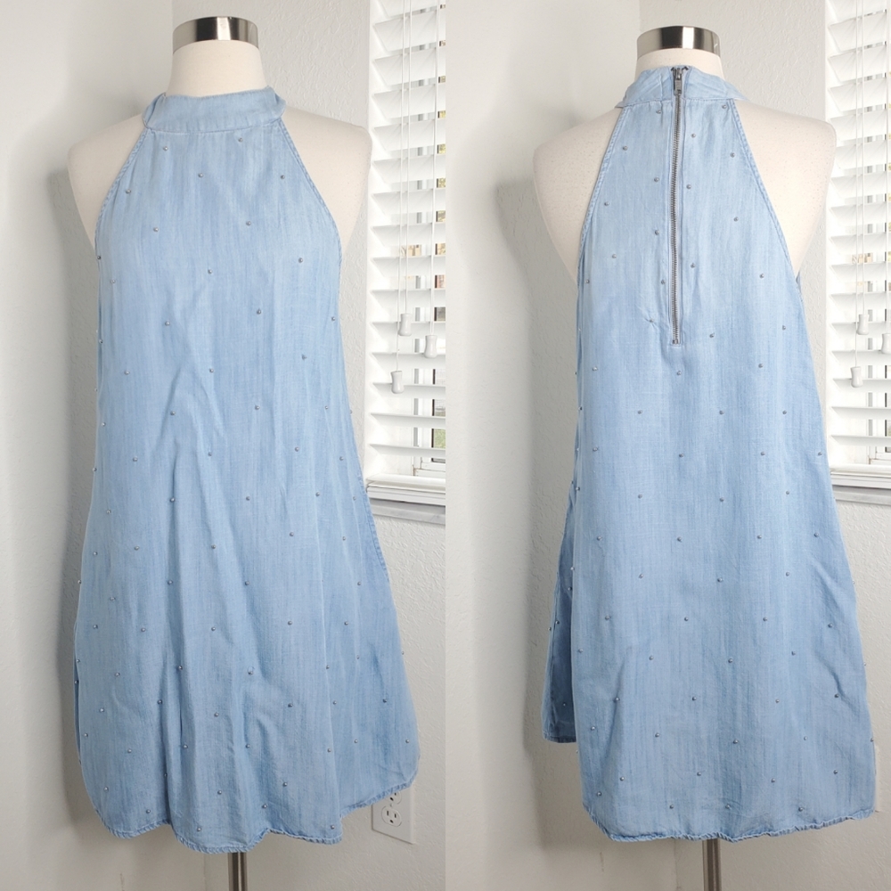 CLOTH & STONE Beaded High Neck Chambray Dress XS.